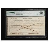 1862 State of TX Treasury Warrant PMG XF-40 Sequen