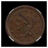 1855 Upright 55 Large Cent 1C NGC AU-55 Nice!
