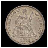 1876 Seated Liberty Dime AU+ CHOICE