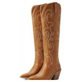 (SZ 9)Rollda Cowgirl Boots Embroidered Knee-High B