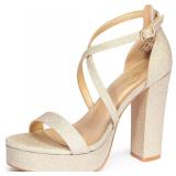(SZ 9.5)Trary Women's Strappy Platform Heeled Sand
