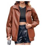 Miladusa Oversized Faux Leather Bomber Jacket