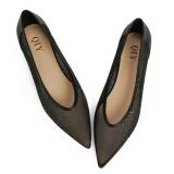 (SZ 6, BLACK)QIY Black mesh Flats pounted Toe Ball