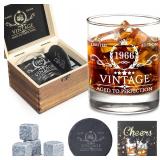 60th Birthday Whiskey Glass Set with Wood Box & Co
