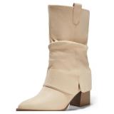 (SZ 8.5)Coutgo Womens Fold Over Mid Calf Boots Slo