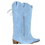 24-7A2 Yolkomo Blue Cowboy Boots for Women Knee...