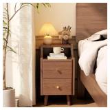 $136 Narrow Nightstand with 2 Drawers,Walnut Night