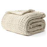 $124 Cotton Weighted Blanket, Handmade Chunky Knit