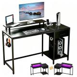$69 Lkeiyay Gaming Desk with LED Lights & Power Ou