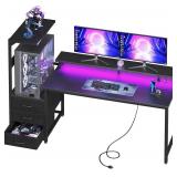$104 AODK 59 Inch Gaming Desk with LED Light- Reve