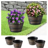 $50 YI 4 Pack Whiskey Barrel Garden Planters 13' R