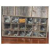 Tan Metal Hardware Cabinet with Fasteners