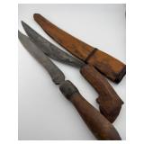 (2) Antique Style Primitive Knives with Wood Scabb