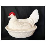 Vintage Milk Glass Hen on Nest