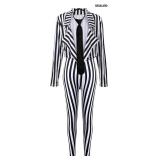 Women's Black White Vertical Striped Suit