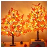 2 Pack 24 Inch Prelit Fall Maple Tree Decorations
