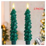 Green Tree Flameless Real Wax Taper Candles