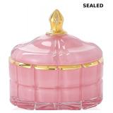 7 oz Pink Glass Jewelry Jar Cube Facets Candy Stor