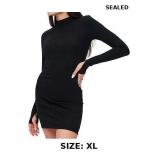 Womenï¿½s Long Sleeve Mini Dress - Sexy Black Ribbed