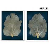 Modern Sea Fan Composition Blue Gold Ocean Plant