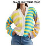 Womens Striped Cardigan Sweaters V Neck Open Front