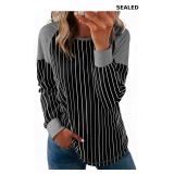 Acelitt Women Casual Striped Long Sleeve Crewneck