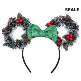 VISSTREE Christmas Mouse Ears Headband, Pine Cone