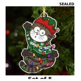Tabby Cat Christmas Ornament x5