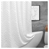 TURKIO White Boho Fabric Shower Curtain