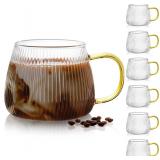 AVLA 6 Pack 16 OZ Glass Coffee Mugs