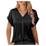 Youtalia Womens Silk Satin Short Sleeve Blouses
