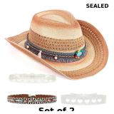 Cowboy Cowgirl Straw Hat with Bands for Women x2