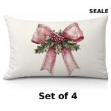 Coquette Pink Christmas 12x20 Pillow Cover x4