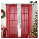 YoungsTex Red Linen Semi Sheer Curtains