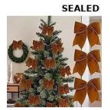 18Pcs Vintage Brown Velvet Christmas Bow Decor