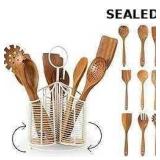 Rotating Utensil Holder with 3 Compartments & Cork