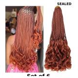 COOKOO 6 Packs Copper Red French Curl Braids