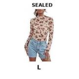 Women's Sheer Floral Long Sleeve Layering Top Ruff