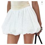 Tsher Women's Bubble Skirt Cute Mid Elastic