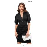 WDIRARA Women's Bodycon Ruched Split Slim Deep V