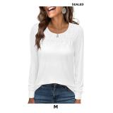 ANRABESS Women Shirts Long Sleeve Crewneck Smocked