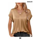 Youtalia Womens Silk Satin Short Sleeve Blouses