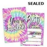Set of 30 Rainbow Tie Dye Birthday Party Invitatio