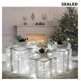 Set of 3 silver Christmas lighted gift boxes