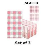 3x Set of 100 pink gingham disposable napkins,...