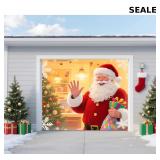 8x7ft Christmas Garage Door Banner featuring Santa