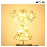 Glittered Gold Angel Tree Topper featuring 30 LED