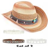 3x Ivory straw hat designed for women with a...