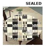 Neutral Patchwork Plaid Round Tablecloth