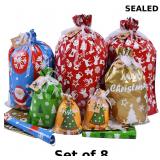 Christmas Gift Bags with Drawstrings&Bottom x8